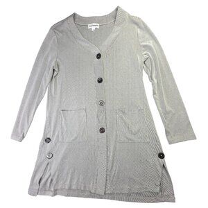 Neon Buddha Cardigan Sweater Womens Small Gray Pinstripe Organic Cotton Bamboo